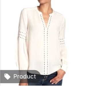 Veronica Beard Cream Grommet Eyelet Trim Blouse